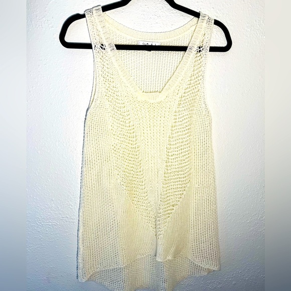 CAbi Tops - Cabi Linen Crochet Knit Sleeveless Tank Ivory Boho Beach Top Size S